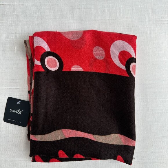 Floral Geometric Infinity Scarf: Red, Brown & Pink Abstract Circle Scarf - Picture 4 of 11